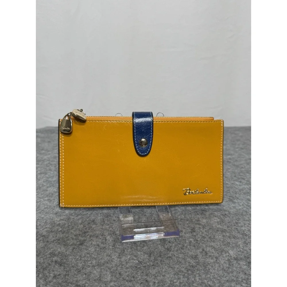 Bostanten Yellow And Blue Smooth Leather Wallet 12 Cards, 2 Zips,‎ Bill Pocket